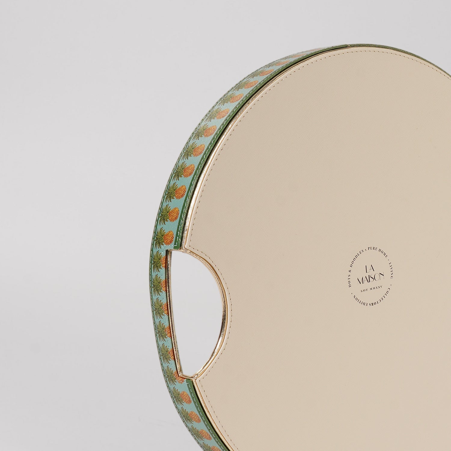 Green Como Printed Faux Leather Round Serving Tray