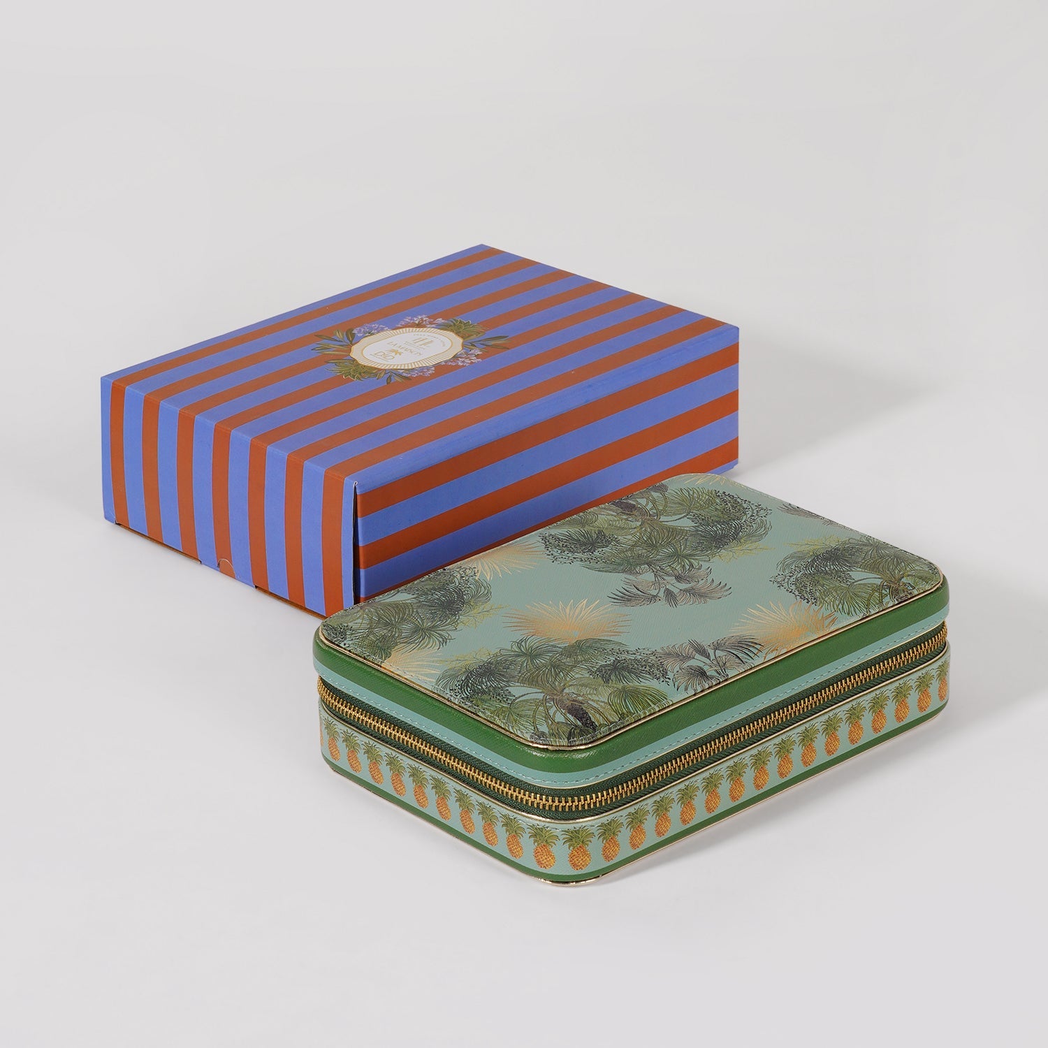 Green Como Printed Faux Leather Travel Jewellery Box