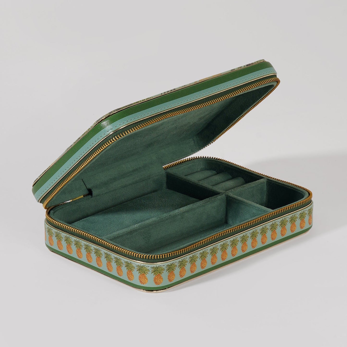 Green Como Printed Faux Leather Travel Jewellery Box