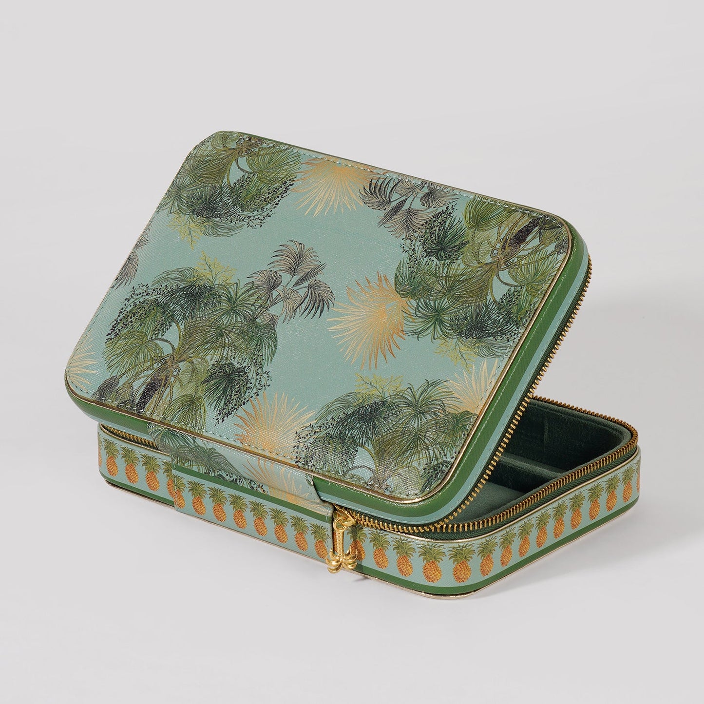Green Como Printed Faux Leather Travel Jewellery Box