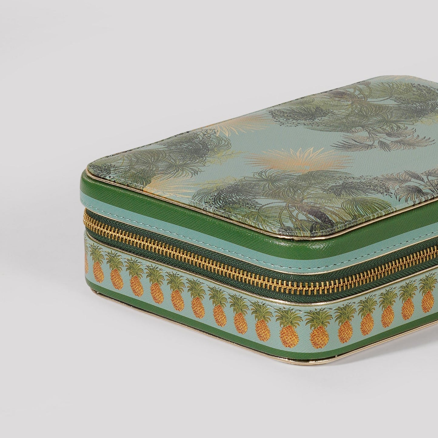 Green Como Printed Faux Leather Travel Jewellery Box