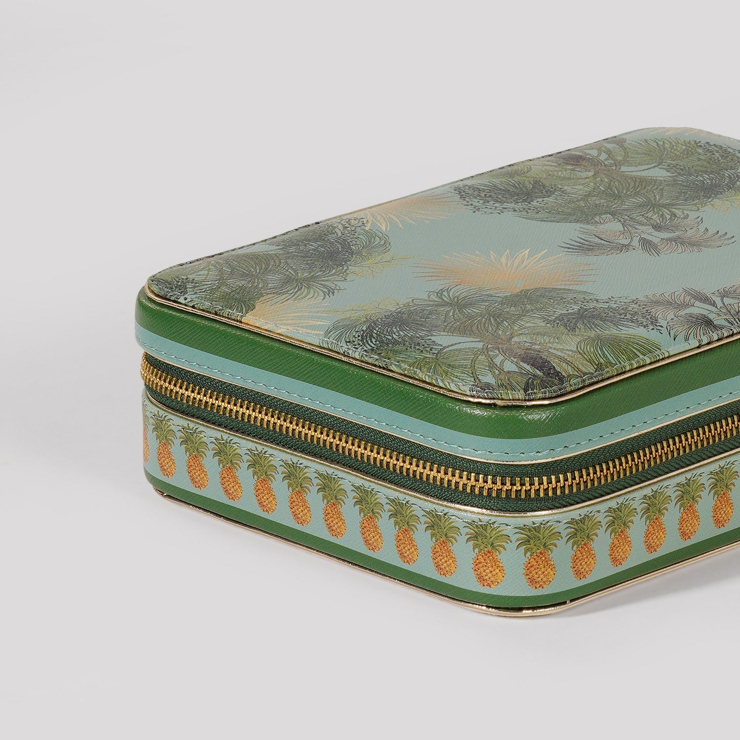 Green Como Printed Faux Leather Travel Jewellery Box