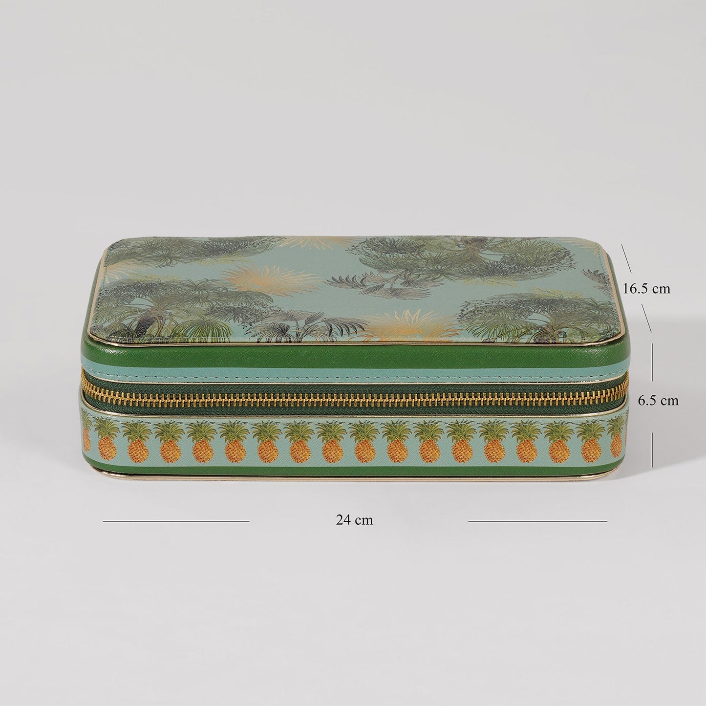 Green Como Printed Faux Leather Travel Jewellery Box