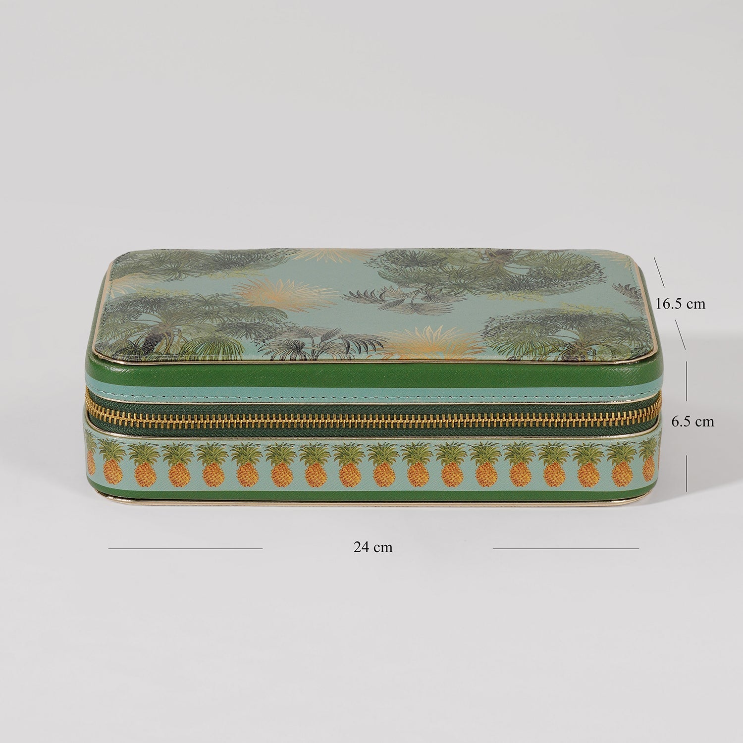 Green Como Printed Faux Leather Travel Jewellery Box