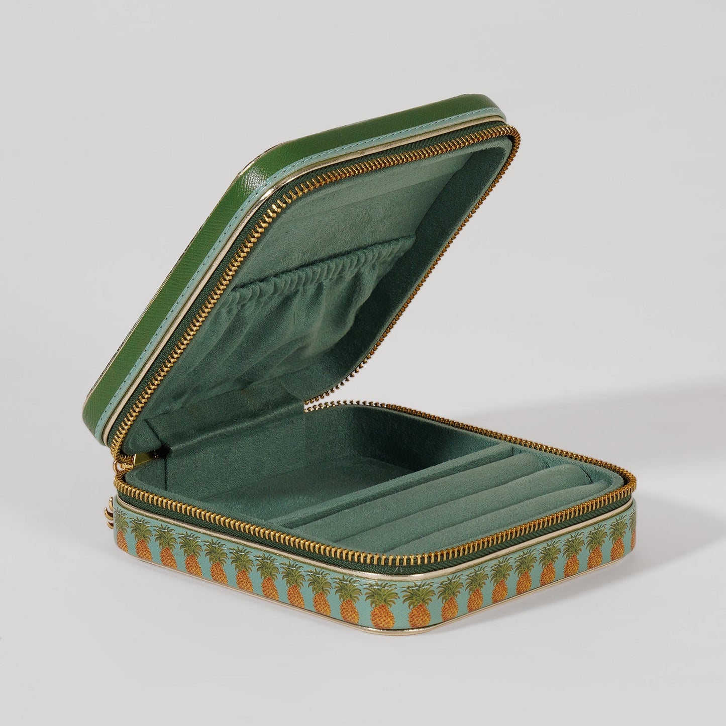 Green Como Printed Faux Leather Square Travel Jewellery Box