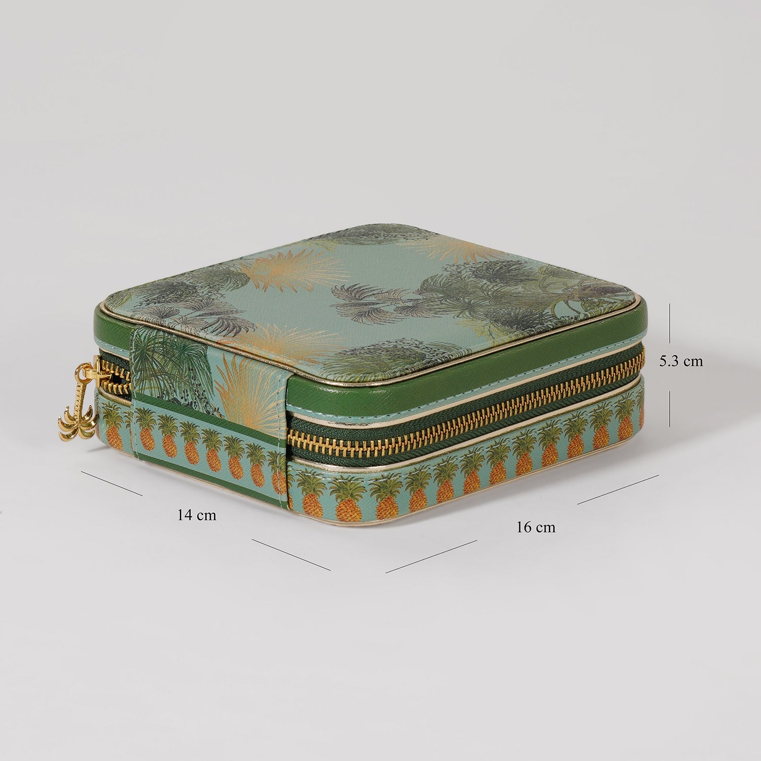 Green Como Printed Faux Leather Square Travel Jewellery Box