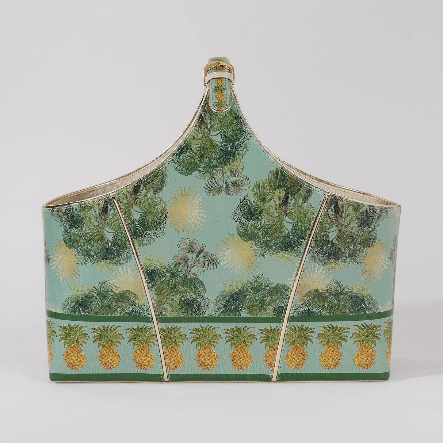 Green Como Printed Faux Leather Magazine Basket