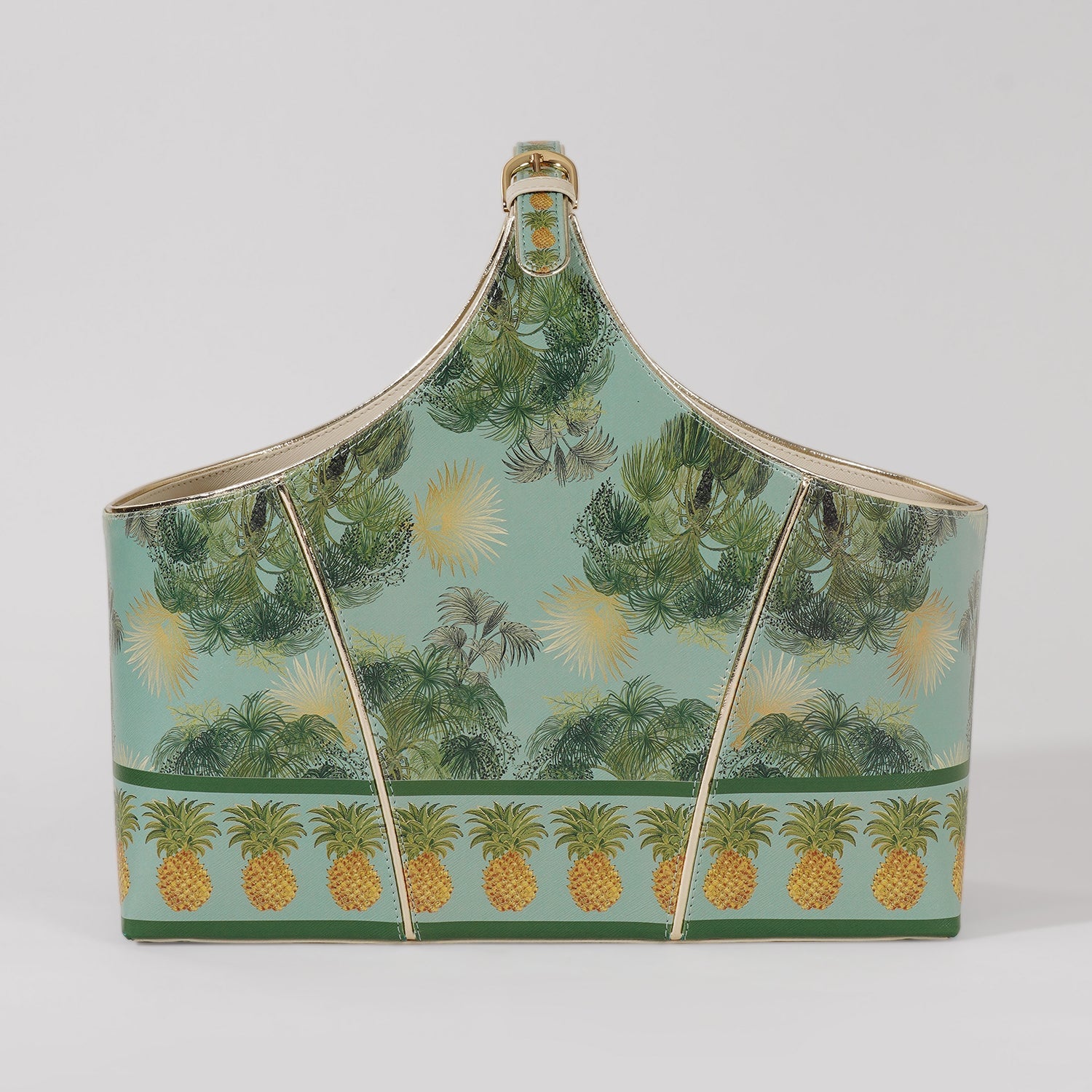 Green Como Printed Faux Leather Magazine Basket