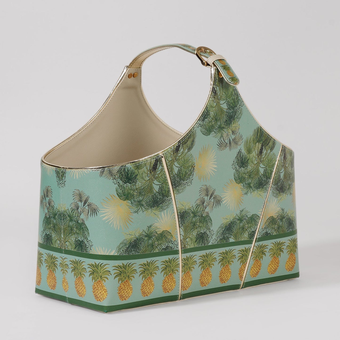 Green Como Printed Faux Leather Magazine Basket