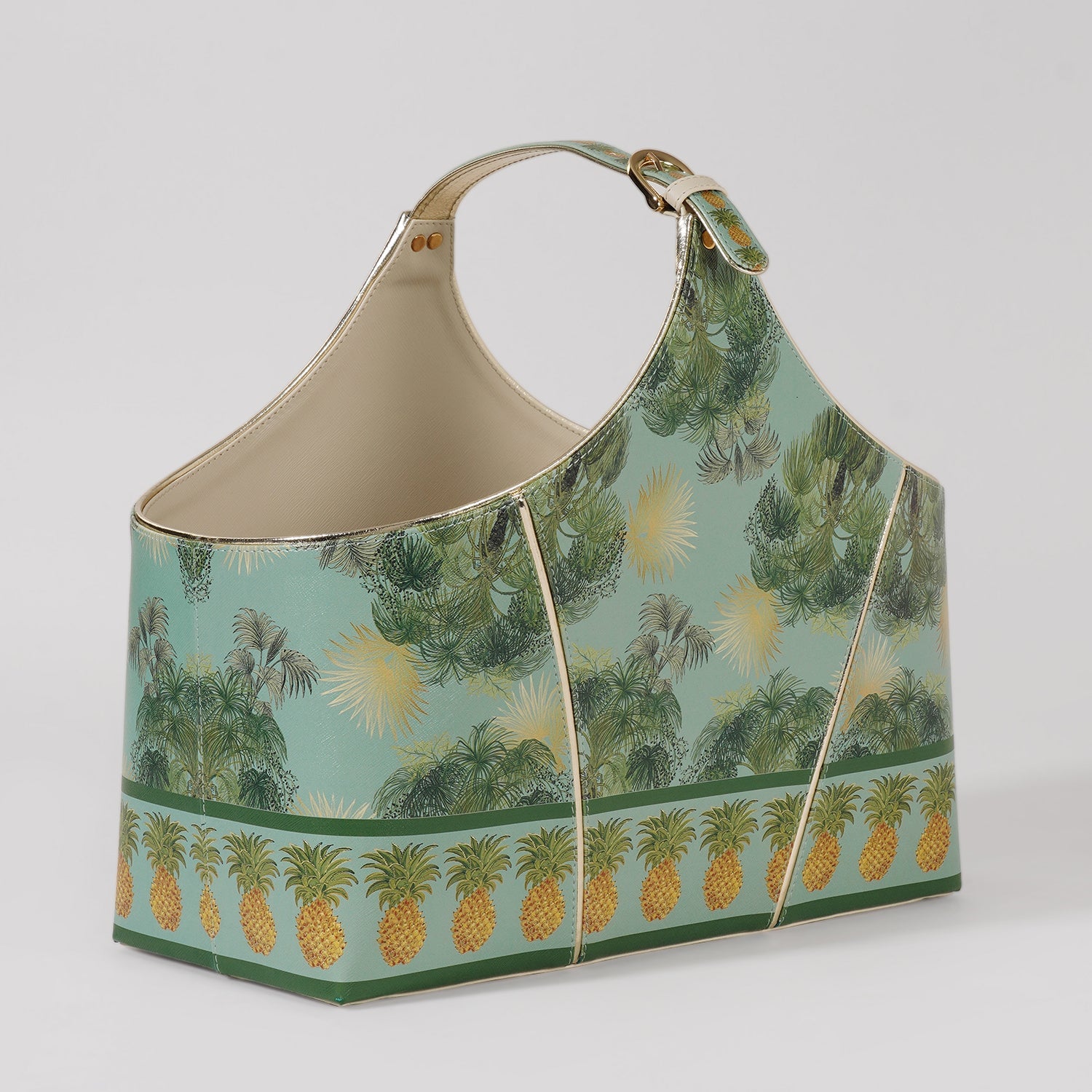 Green Como Printed Faux Leather Magazine Basket