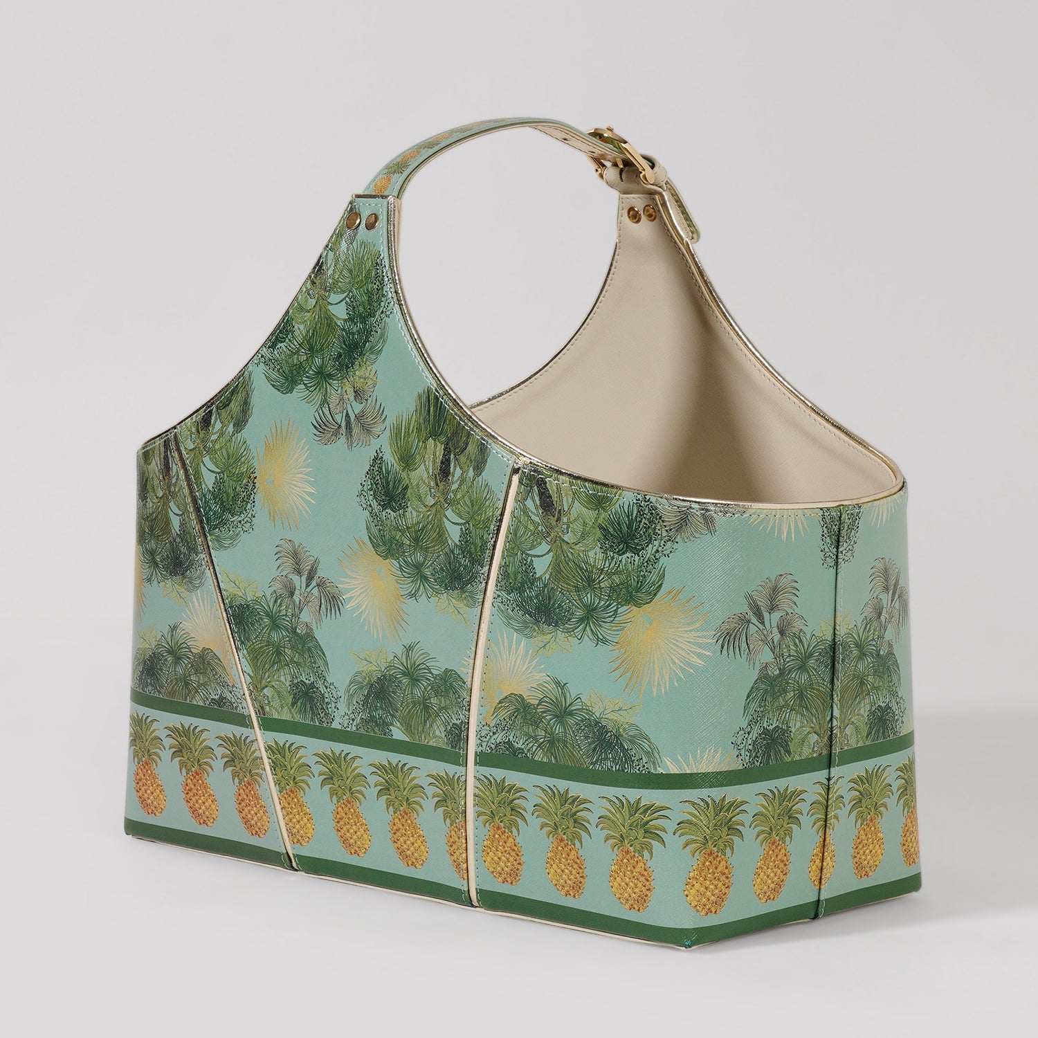 Green Como Printed Faux Leather Magazine Basket