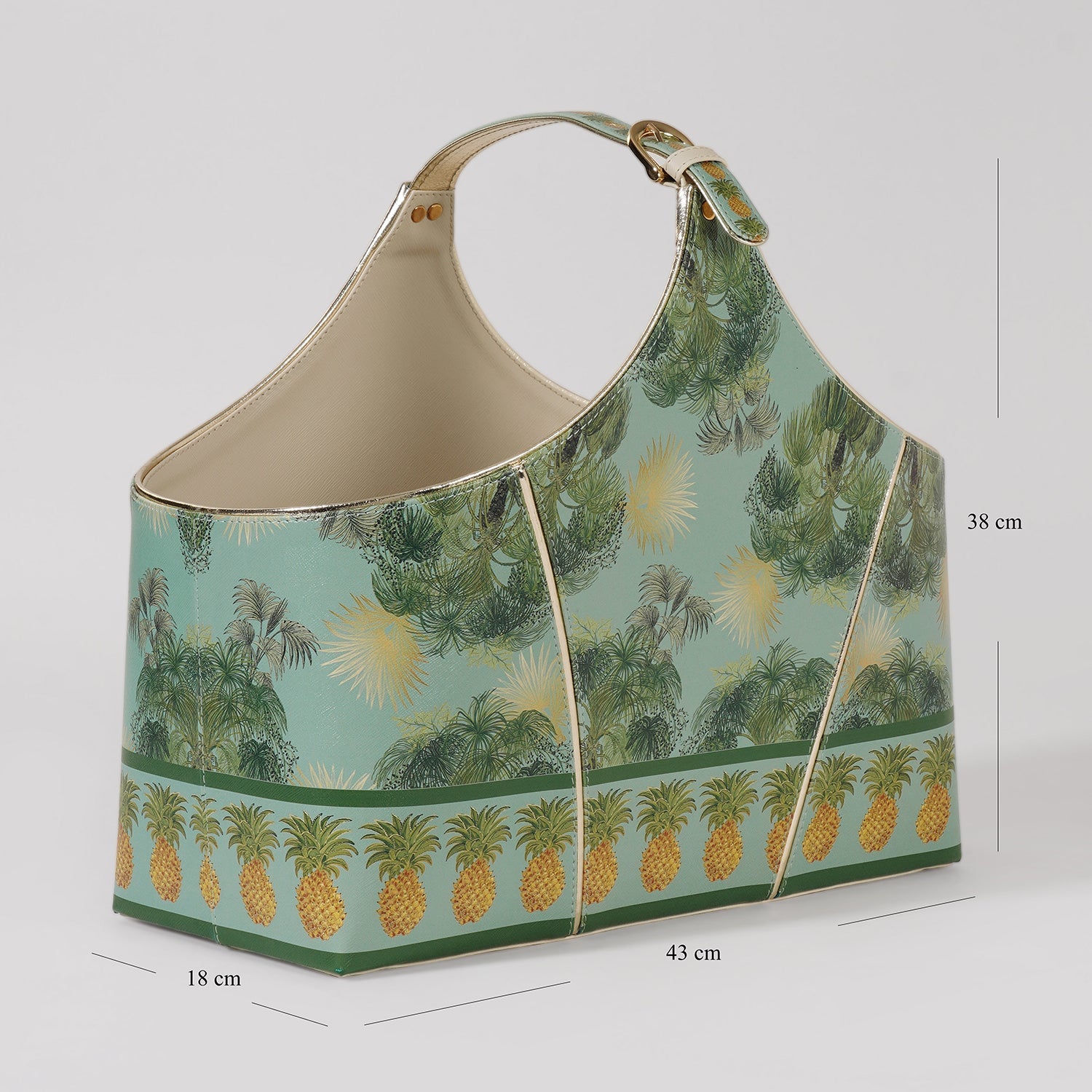 Green Como Printed Faux Leather Magazine Basket