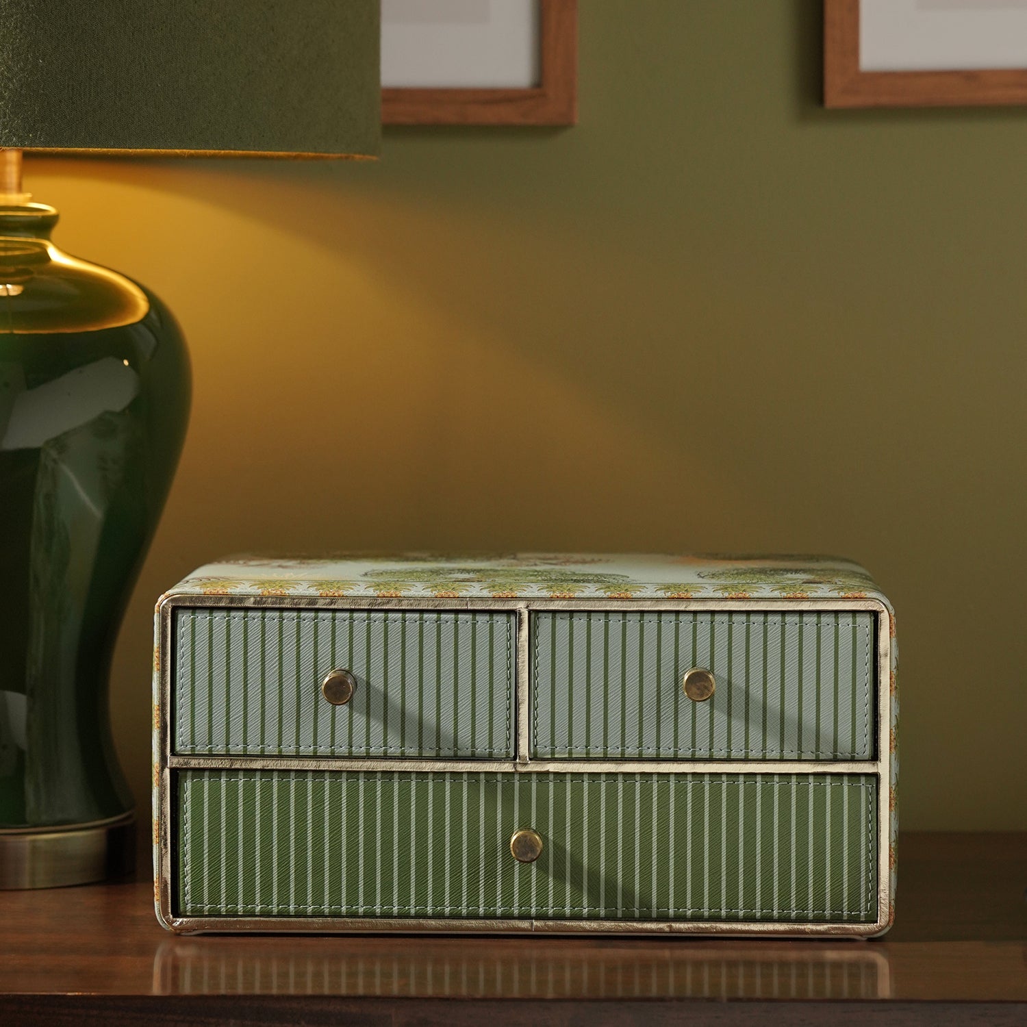 Green Como Printed Faux Leather Drawer Organizer