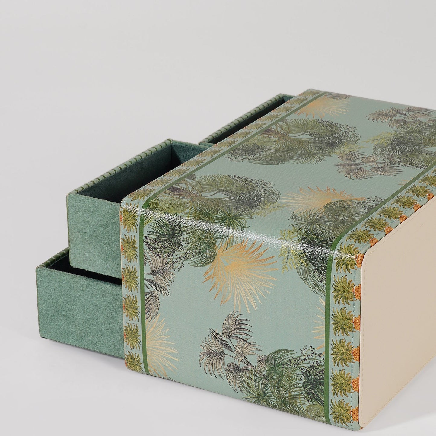 Green Como Printed Faux Leather Drawer Organizer