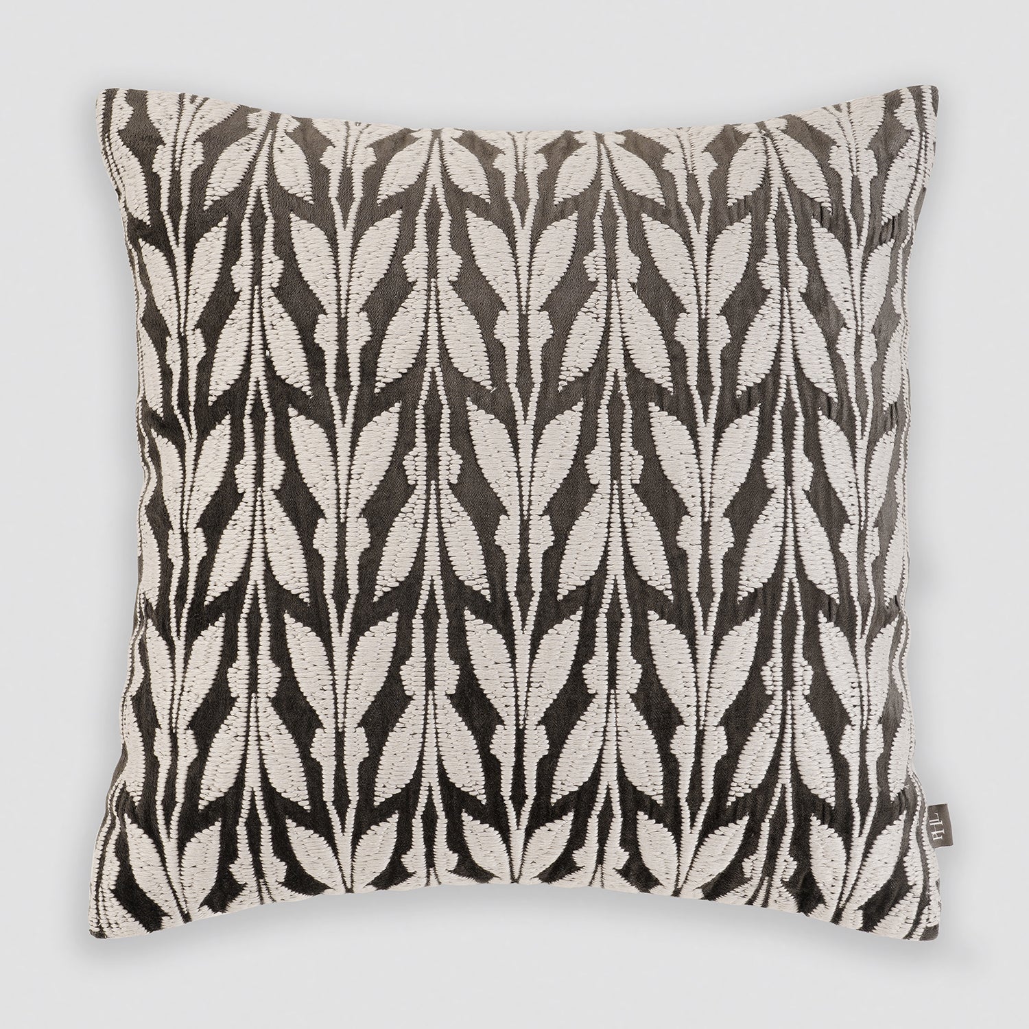 Brown Off White Embroidered Square Cushion Cover