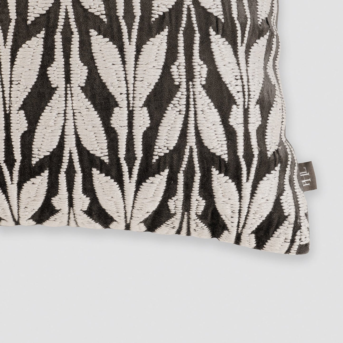 Brown Off White Embroidered Square Cushion Cover