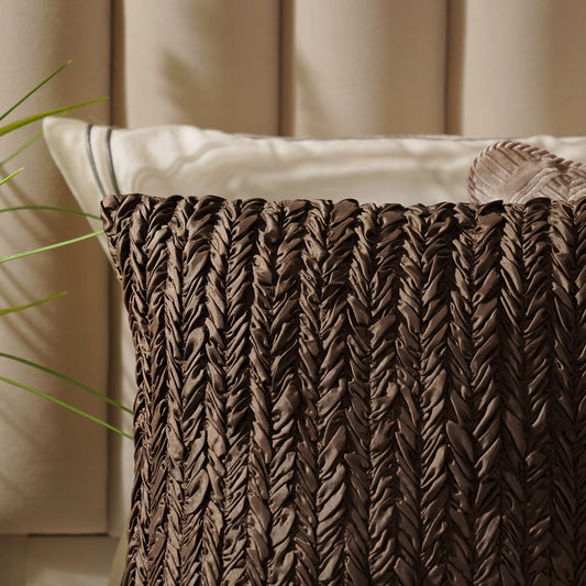 Brown Ruched Square Cushion Cover