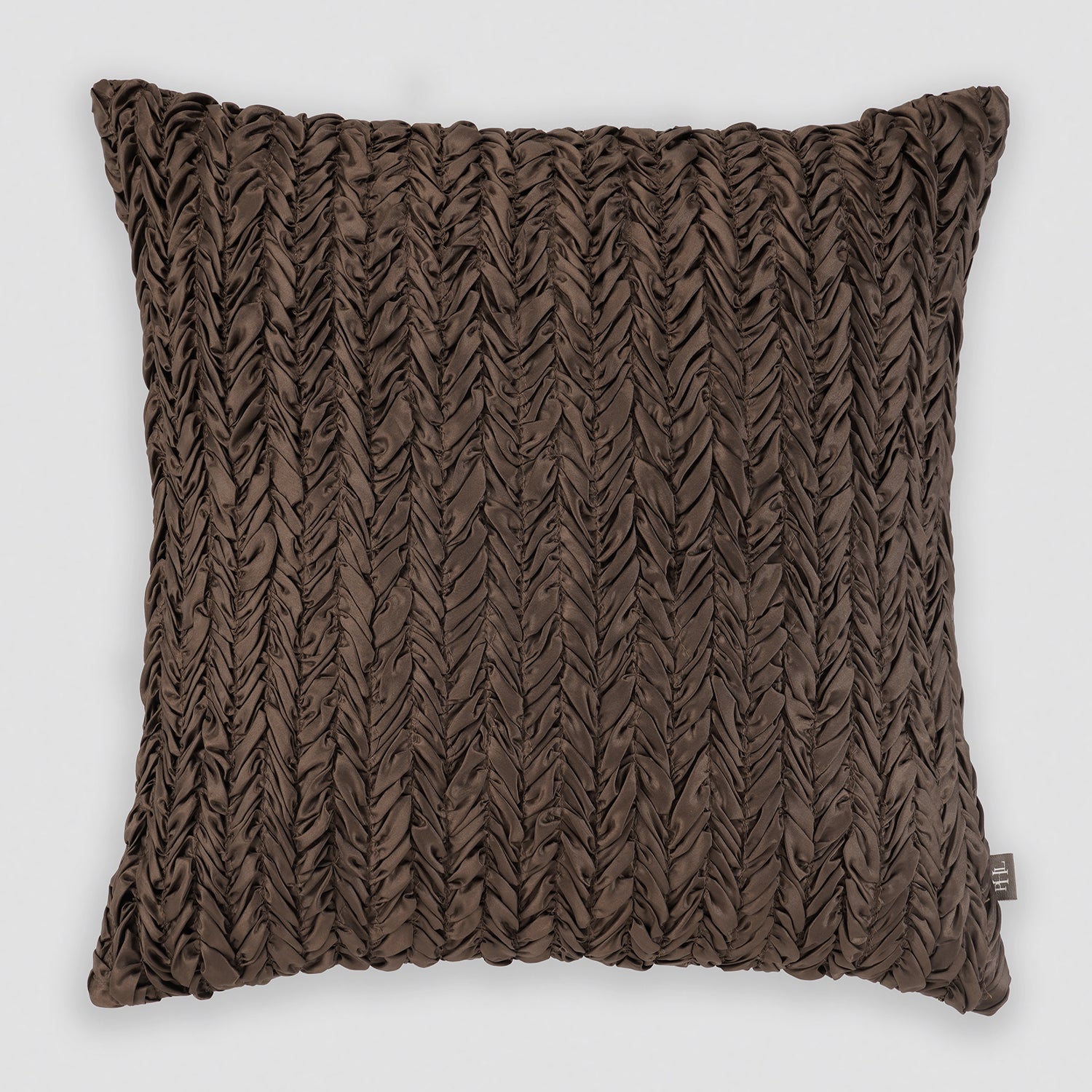 Brown Ruched Square Cushion Cover