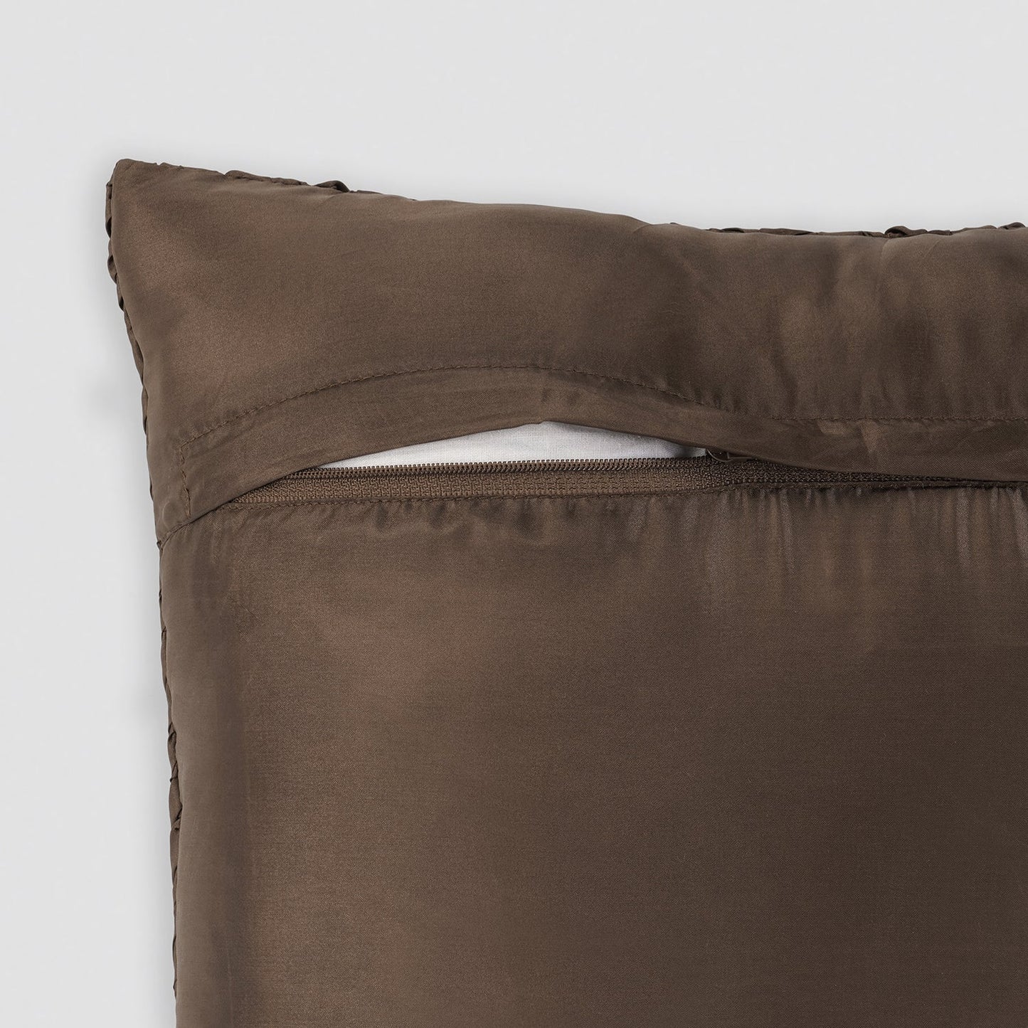 Brown Ruched Square Cushion Cover