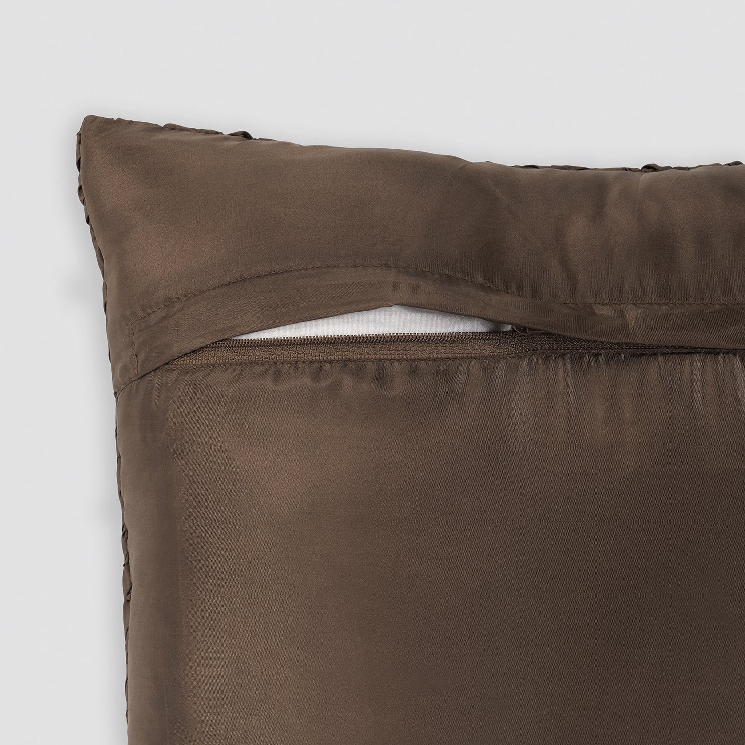 Brown Ruched Square Cushion Cover