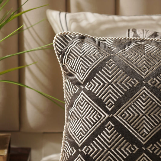 Brown Geometric Embroidered Cushion Cover