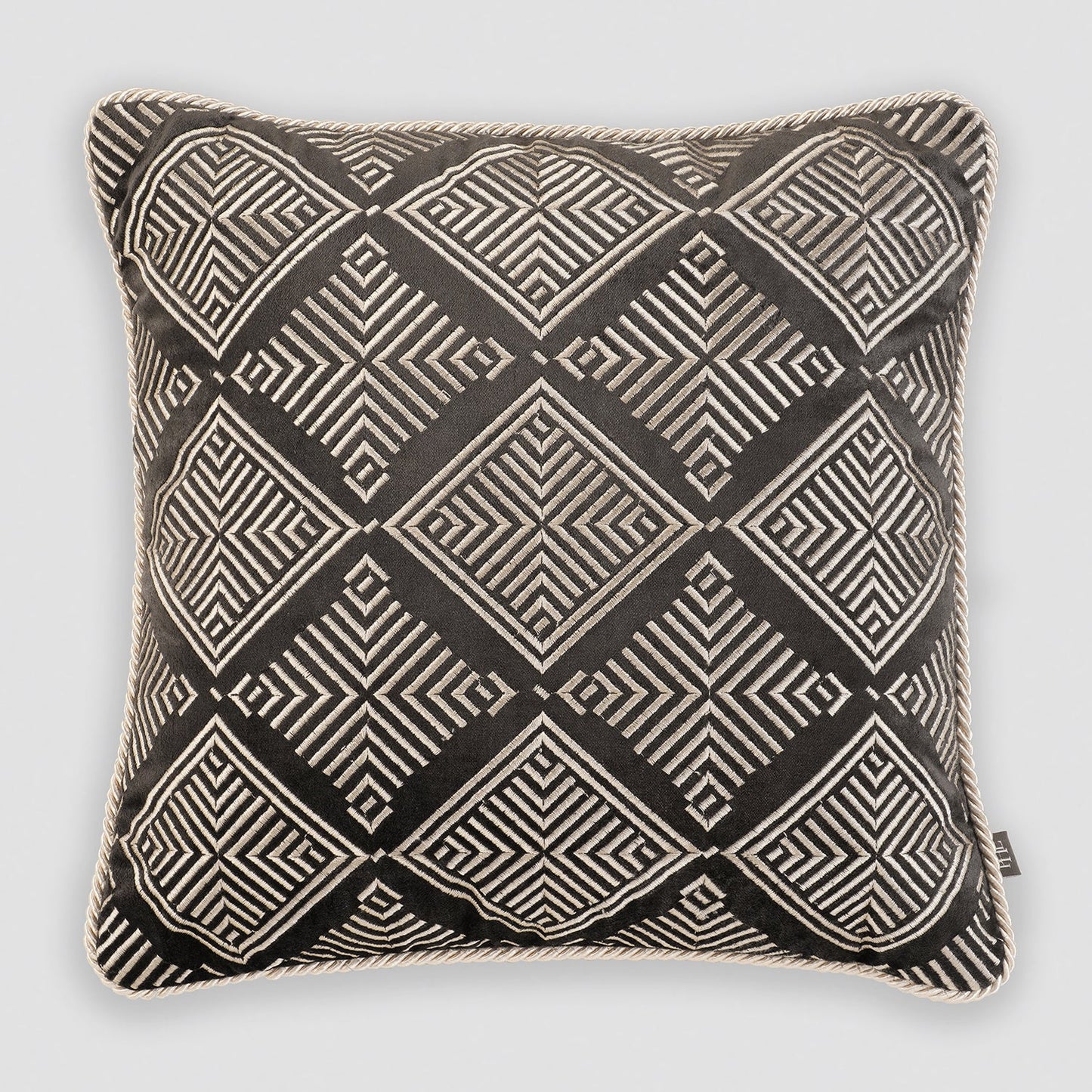 Brown Geometric Embroidered Cushion Cover