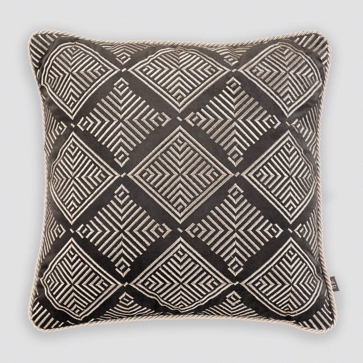 Brown Geometric Embroidered Cushion Cover
