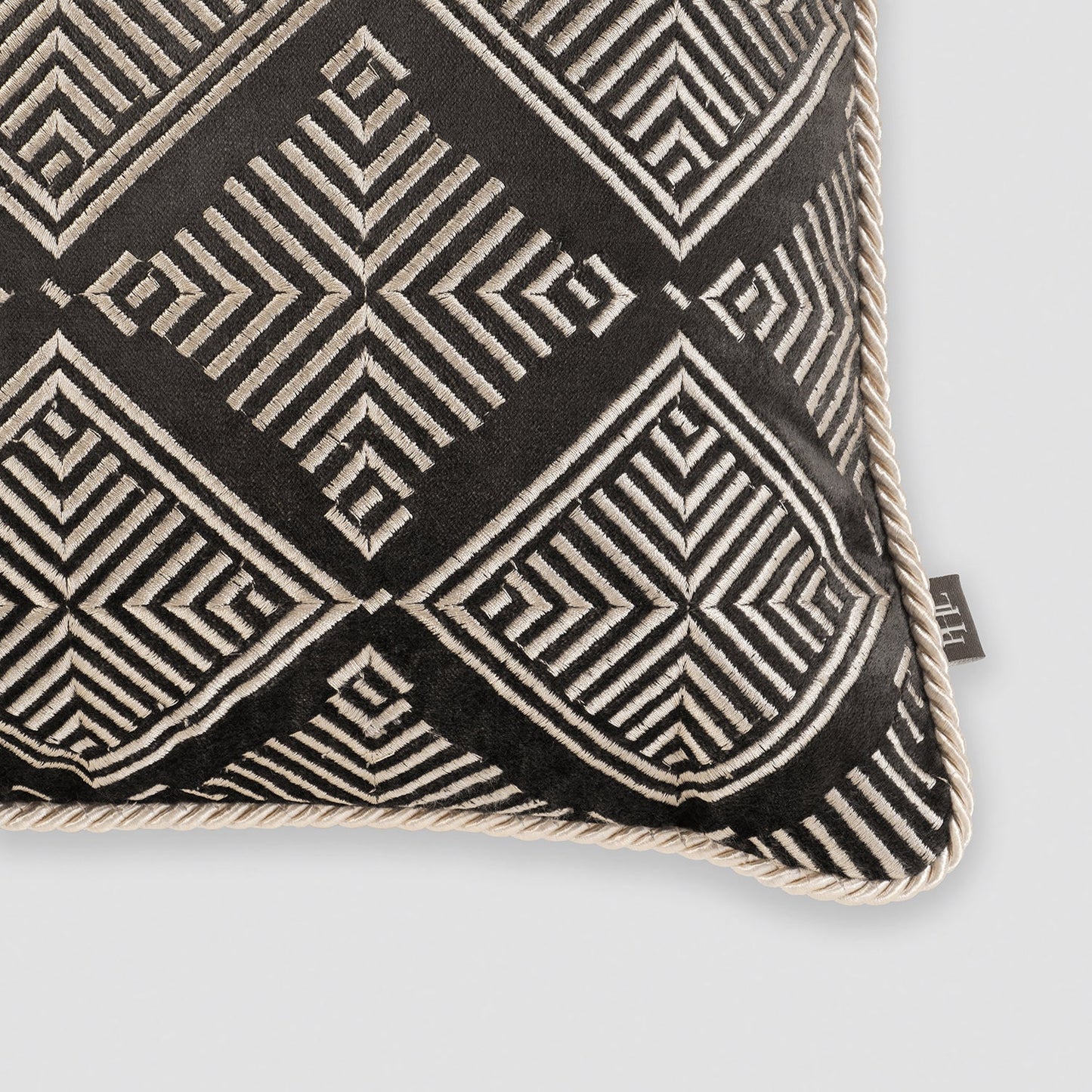 Brown Geometric Embroidered Cushion Cover