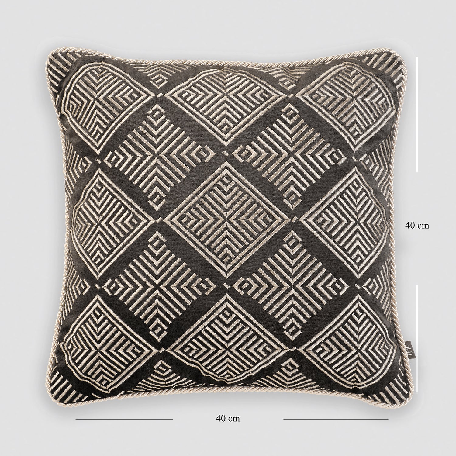Brown Geometric Embroidered Cushion Cover
