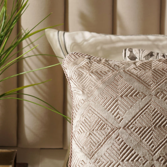 Beige Geometric Embroidered Cushion Cover