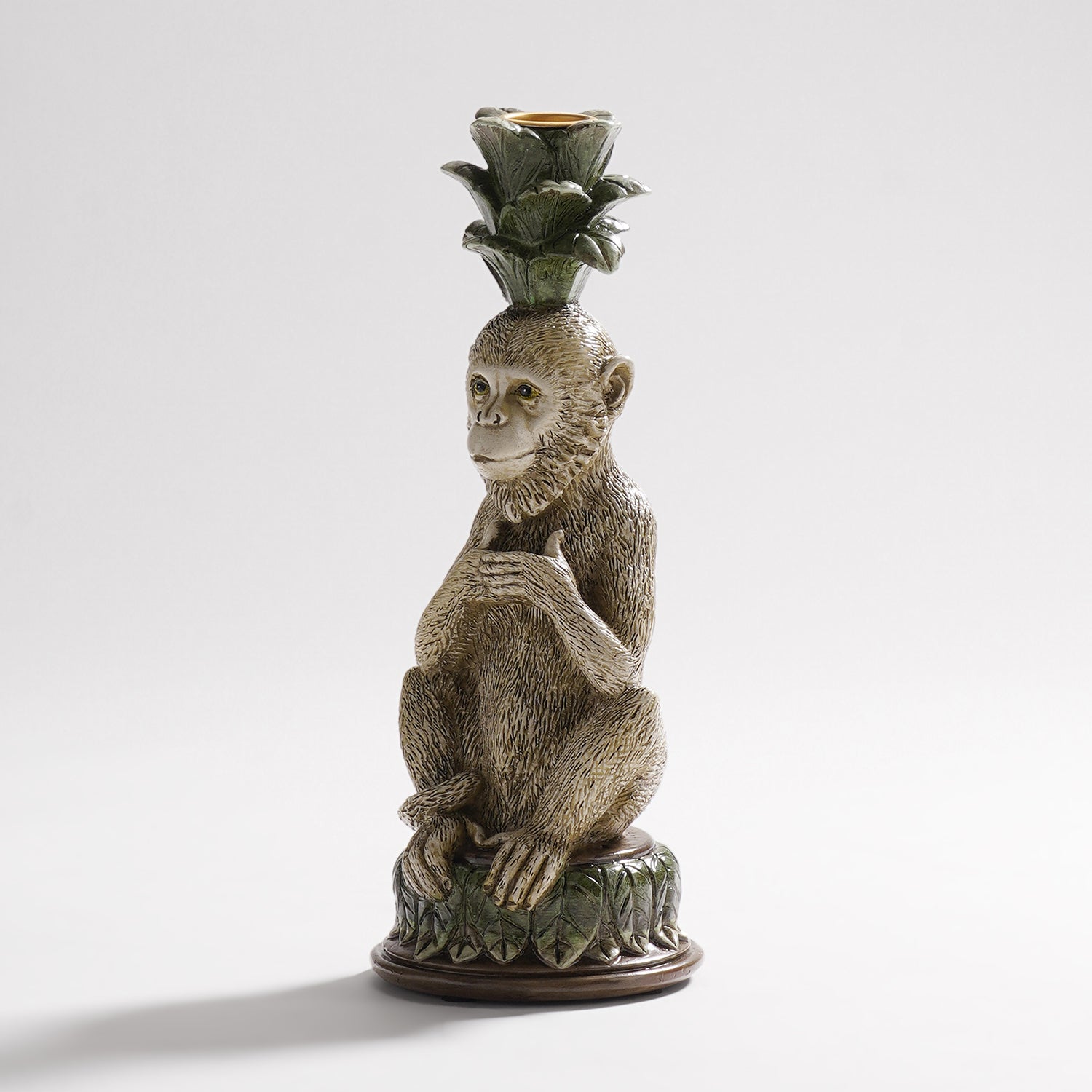 Grey Green Polyresin Monkey Candle Holder