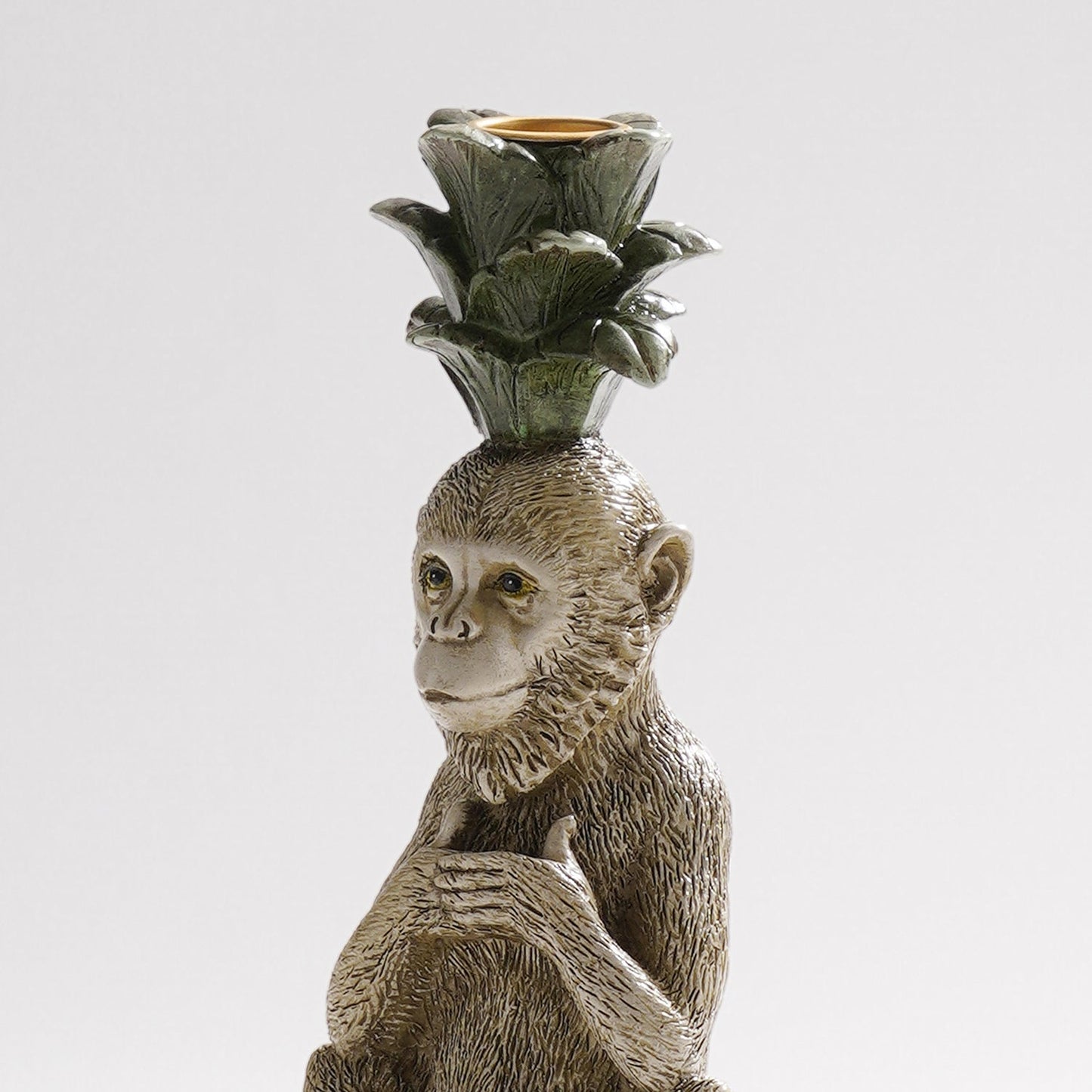 Grey Green Polyresin Monkey Candle Holder