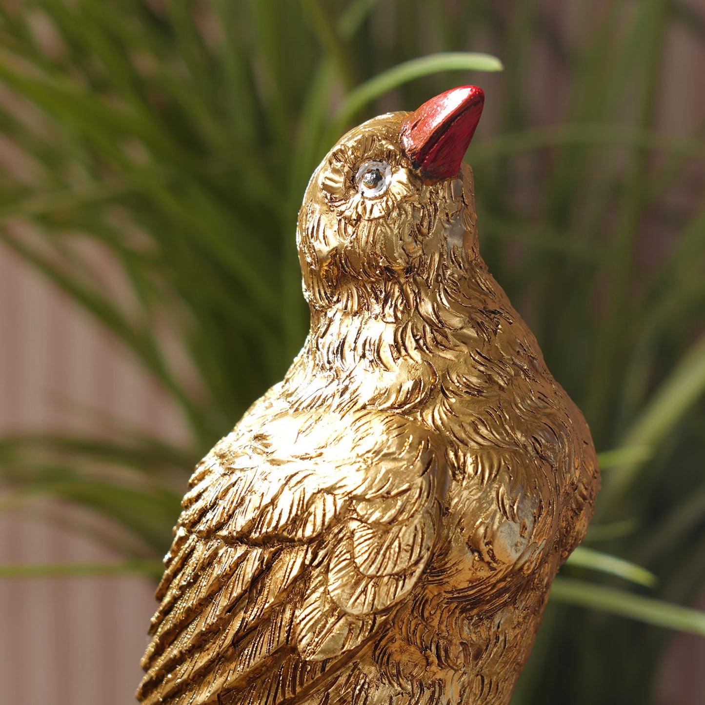 Gold Polyresin Bird Figurine with Stand