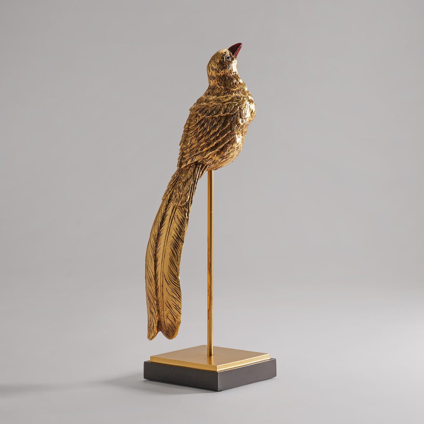 Gold Polyresin Bird Figurine with Stand