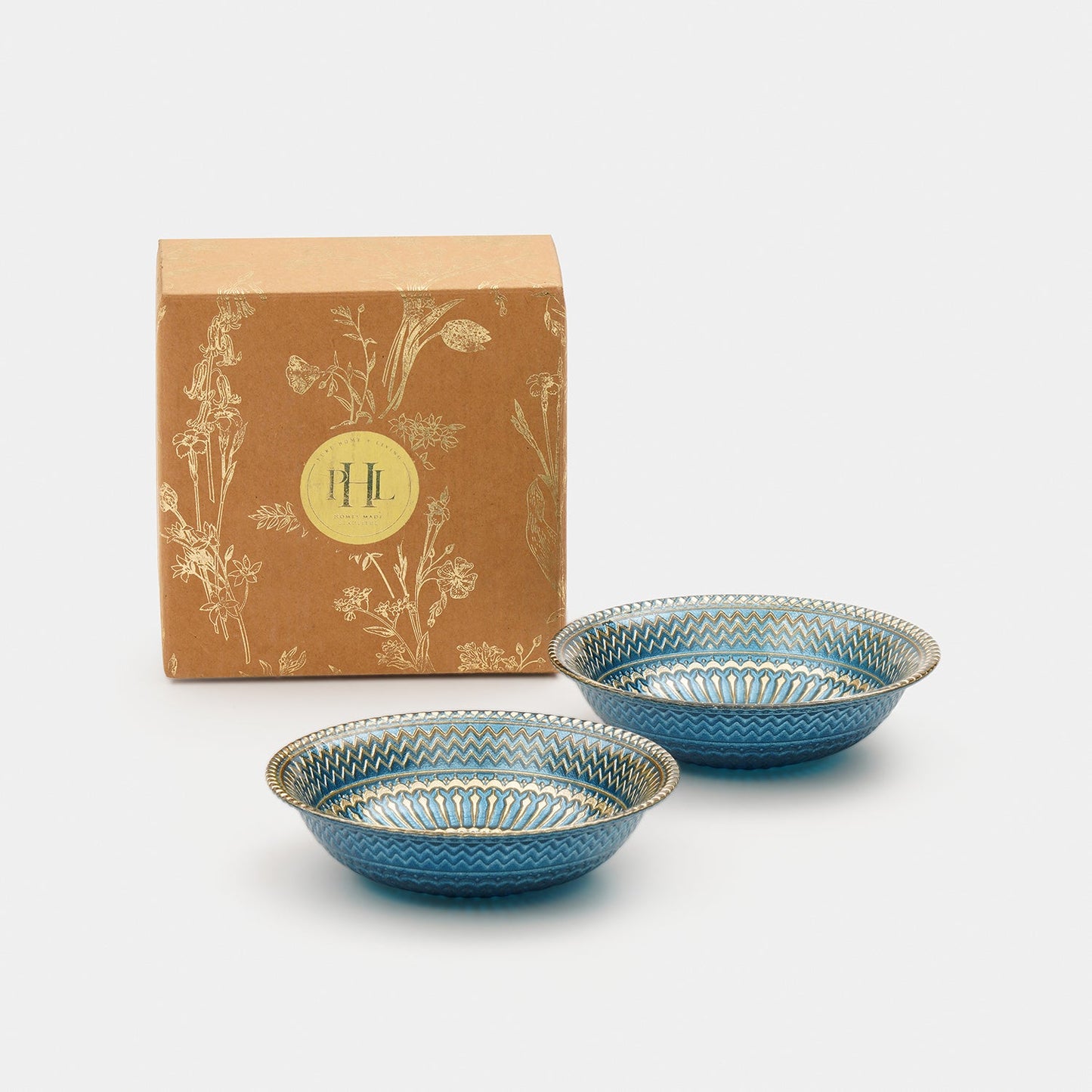 Set of 2 Blue Embellished Small Glass Bowls