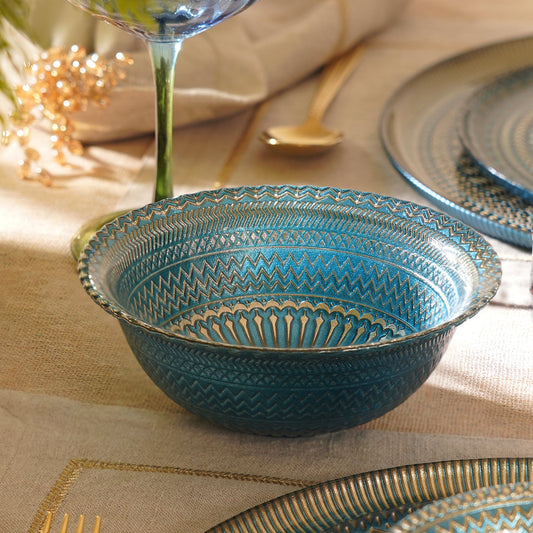 Set of 2 Blue Embellished Glass Side Bowls