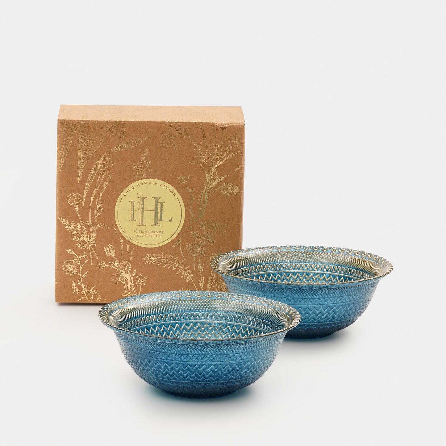 Set of 2 Blue Embellished Glass Side Bowls