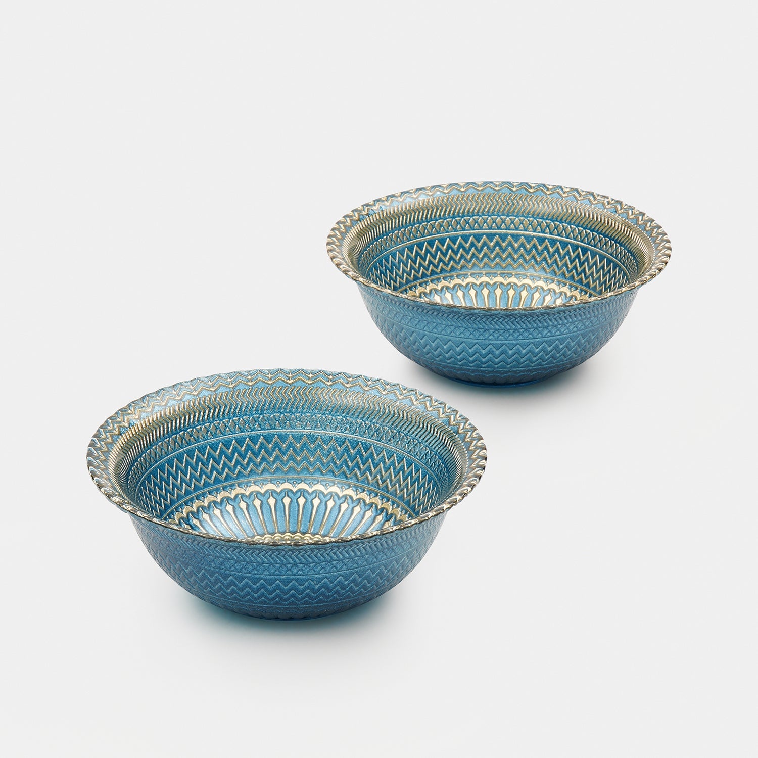 Set of 2 Blue Embellished Glass Side Bowls