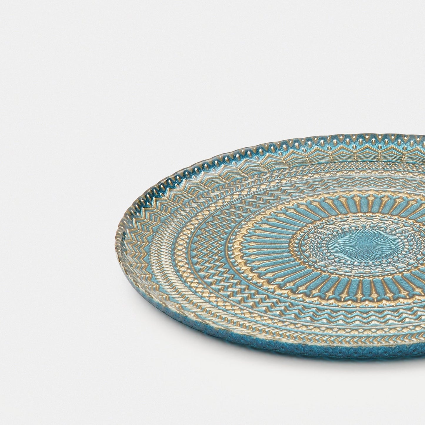 Set of 2 Blue Embellished Glass Dessert Plates