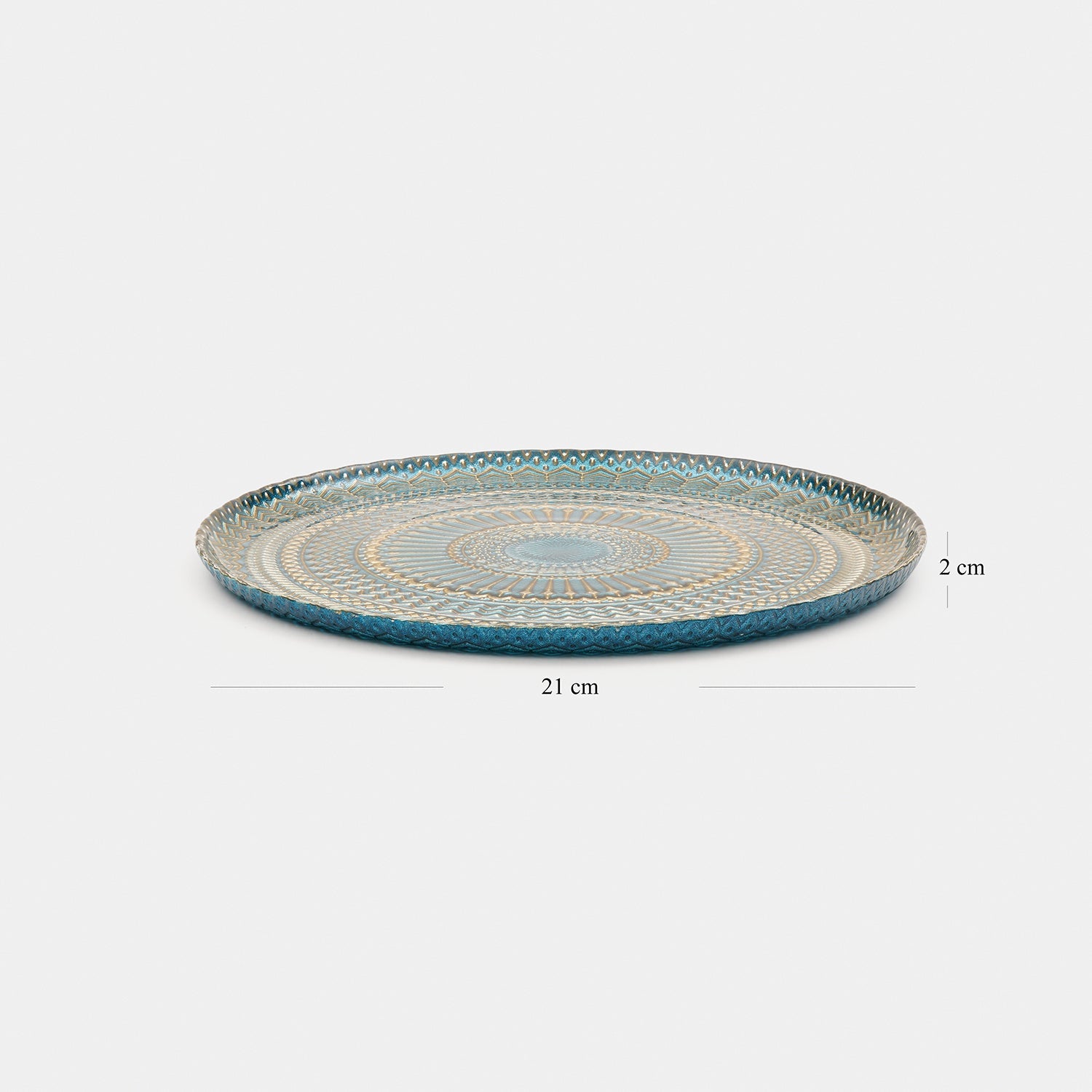 Set of 2 Blue Embellished Glass Dessert Plates