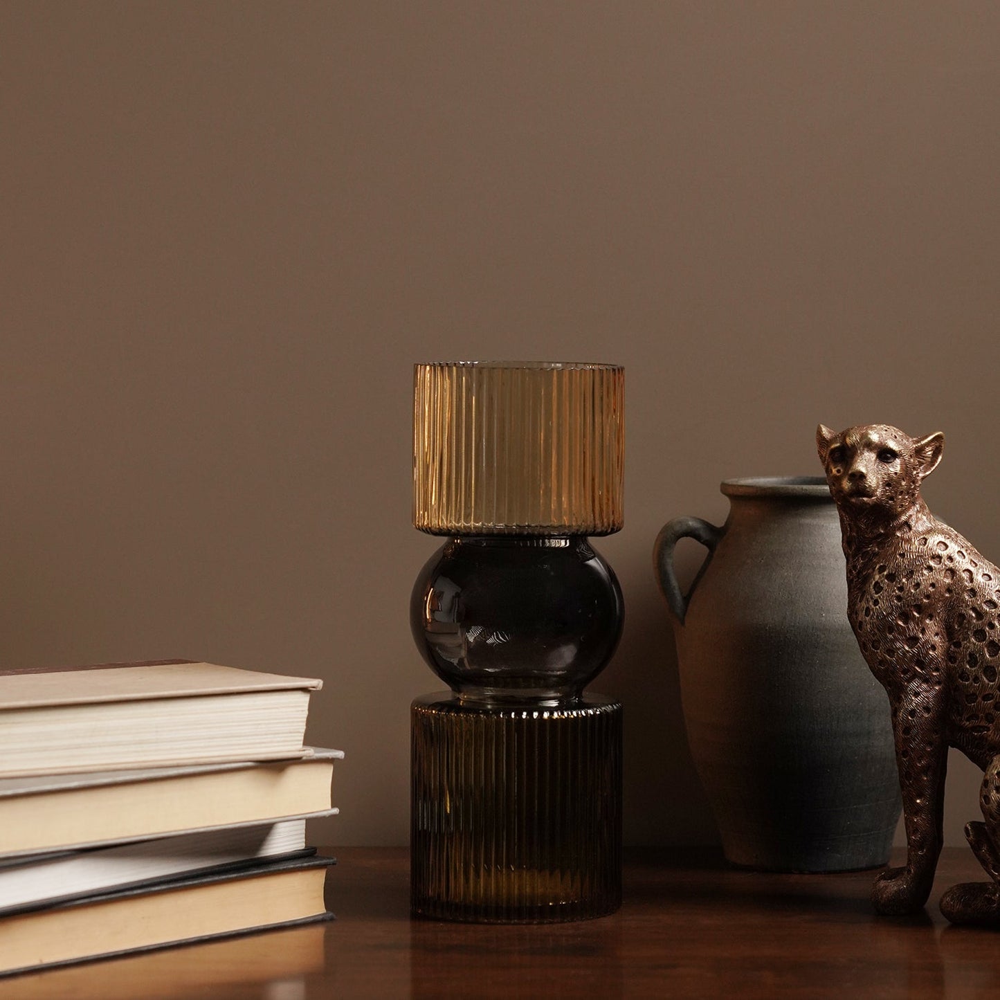 Amber 3 Tone Geometric Ribbed Glass Vase
