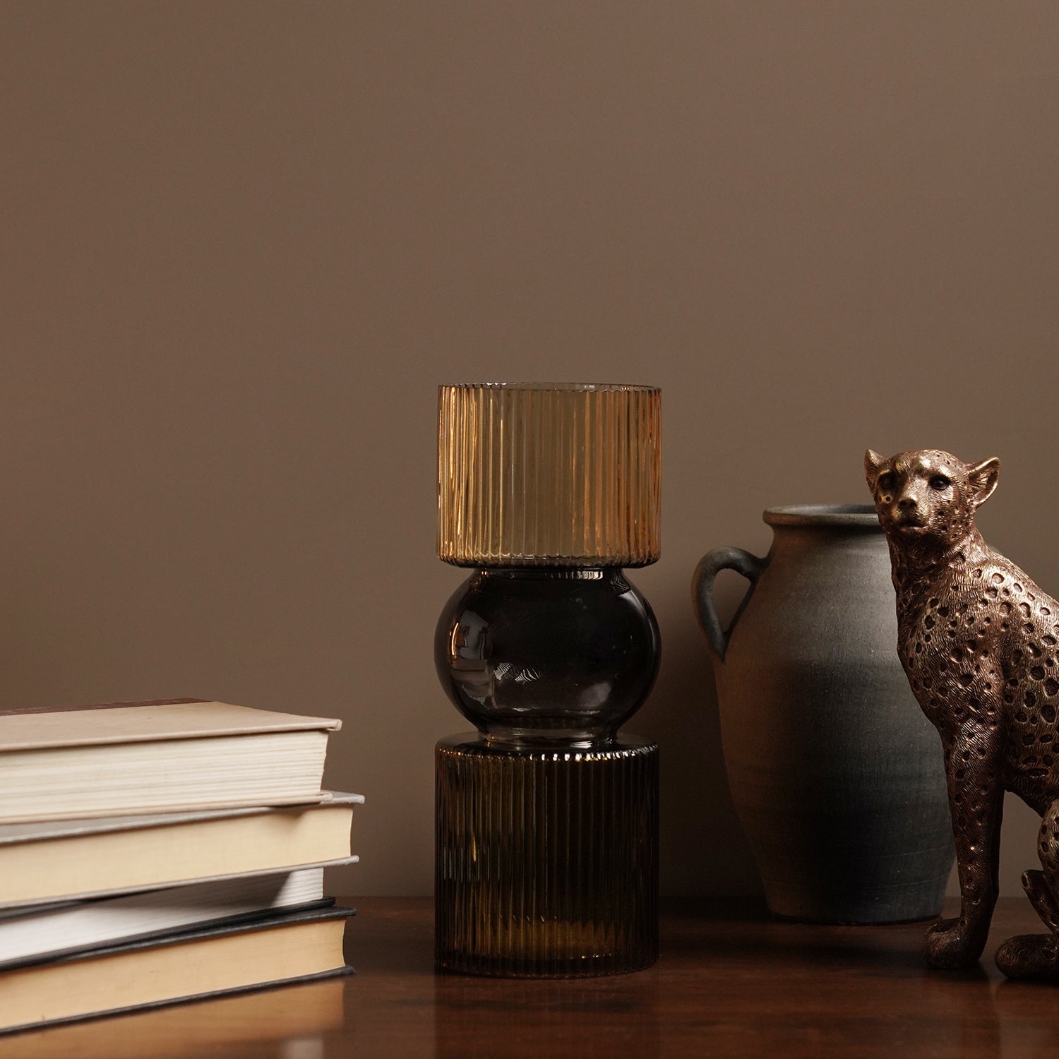 Amber 3 Tone Geometric Ribbed Glass Vase