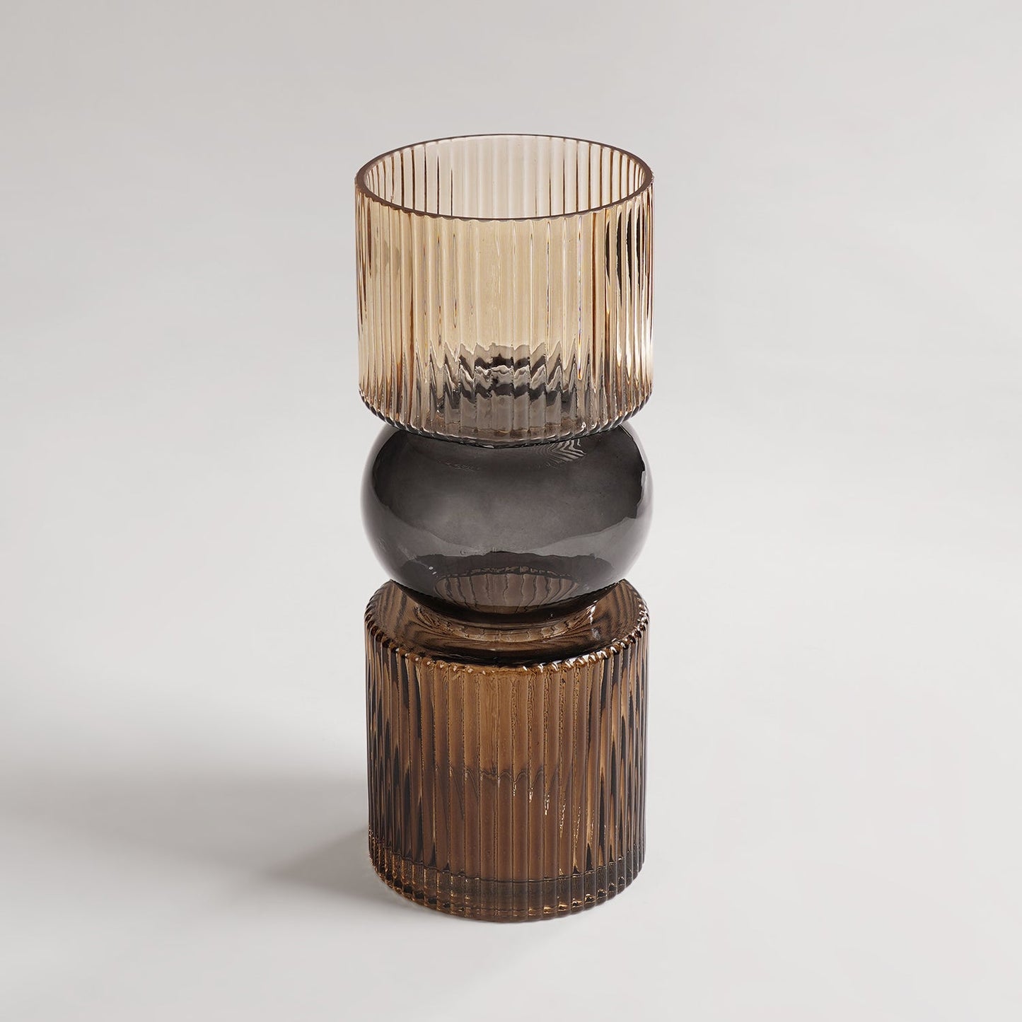 Amber 3 Tone Geometric Ribbed Glass Vase