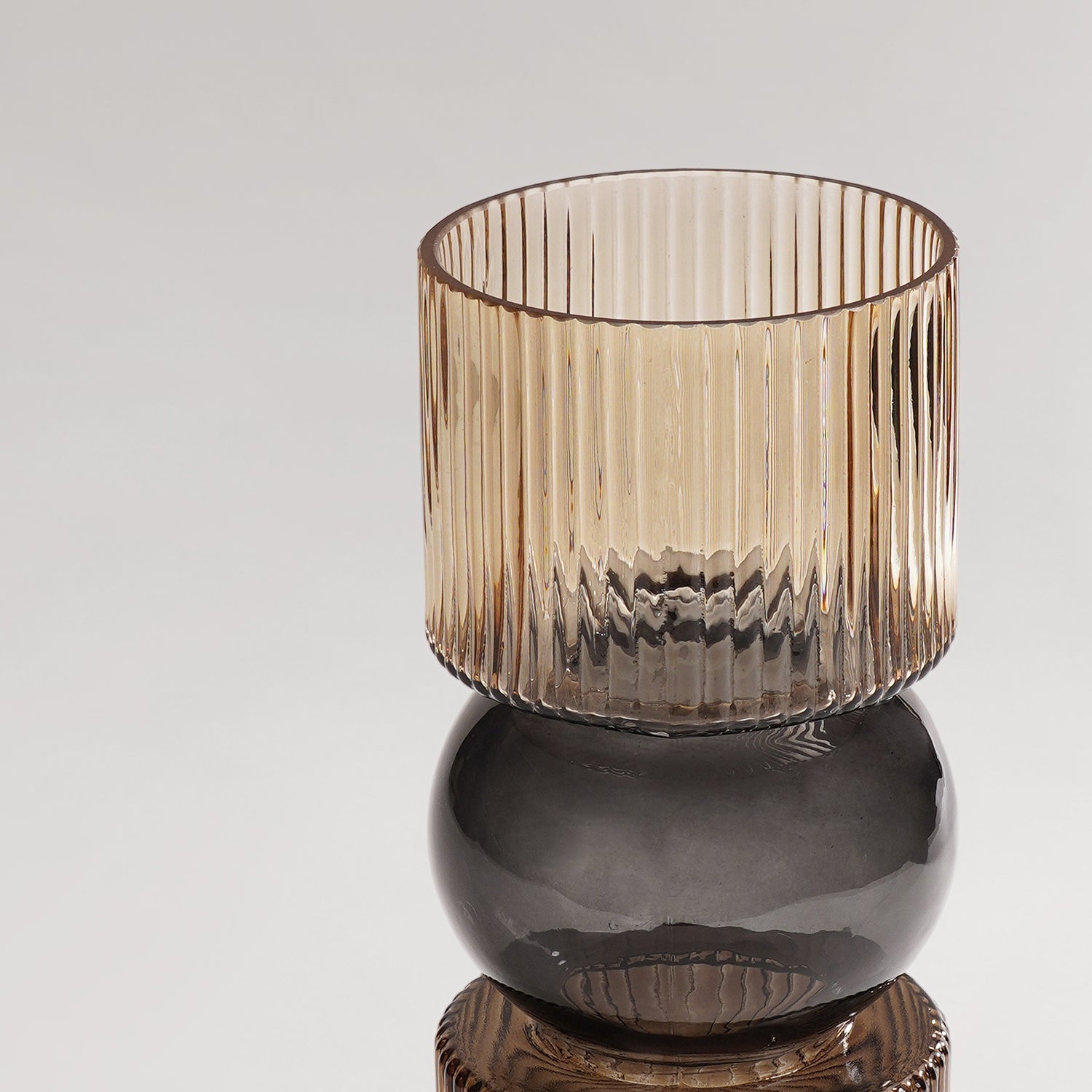 Amber 3 Tone Geometric Ribbed Glass Vase