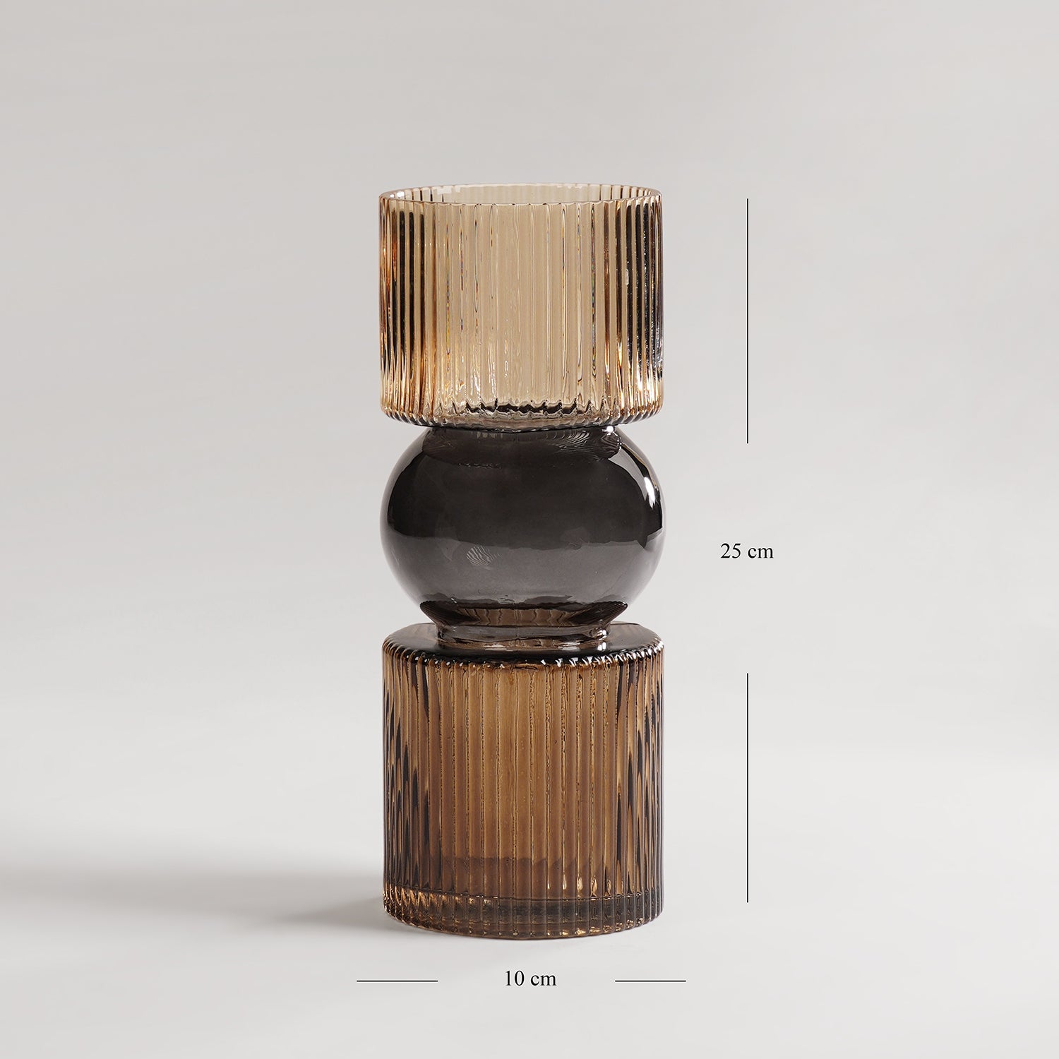Amber 3 Tone Geometric Ribbed Glass Vase