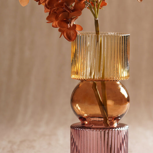 Amber 3 Tone Multi Shaped Ribbed Glass Vase