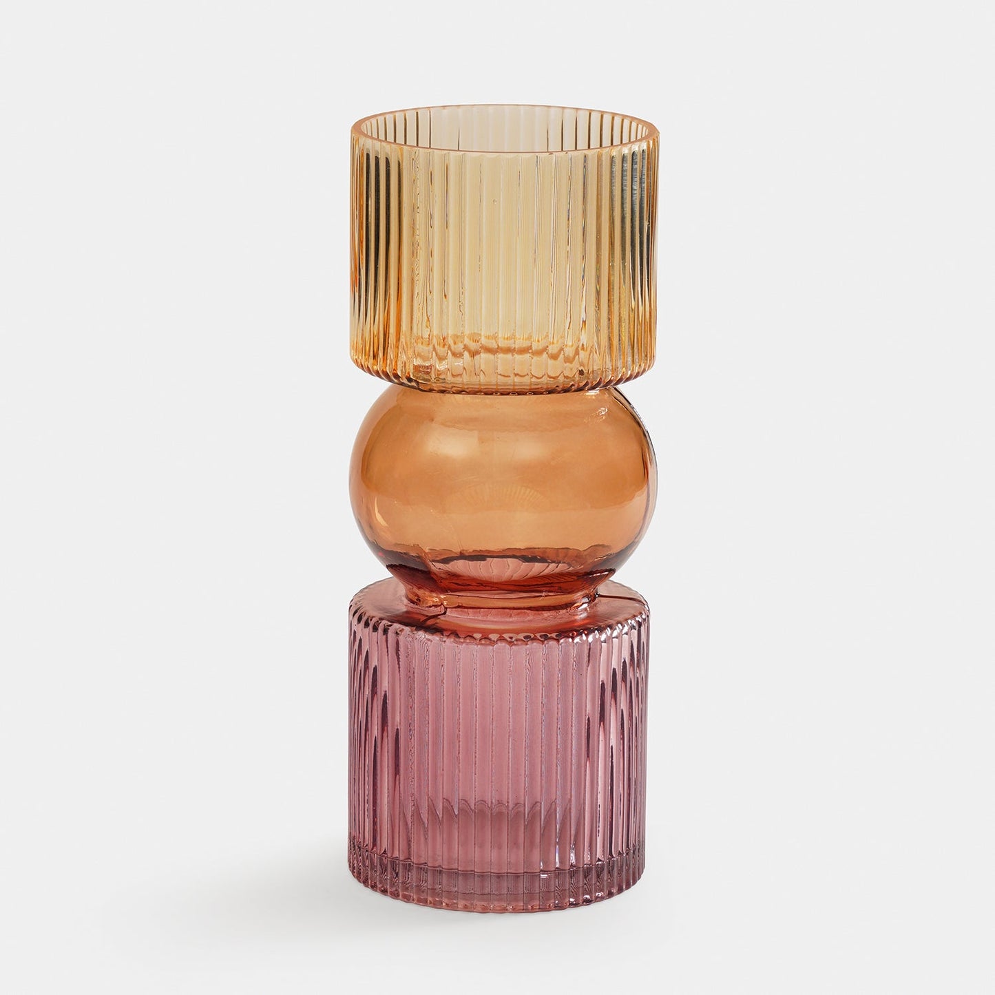 Amber 3 Tone Multi Shaped Ribbed Glass Vase