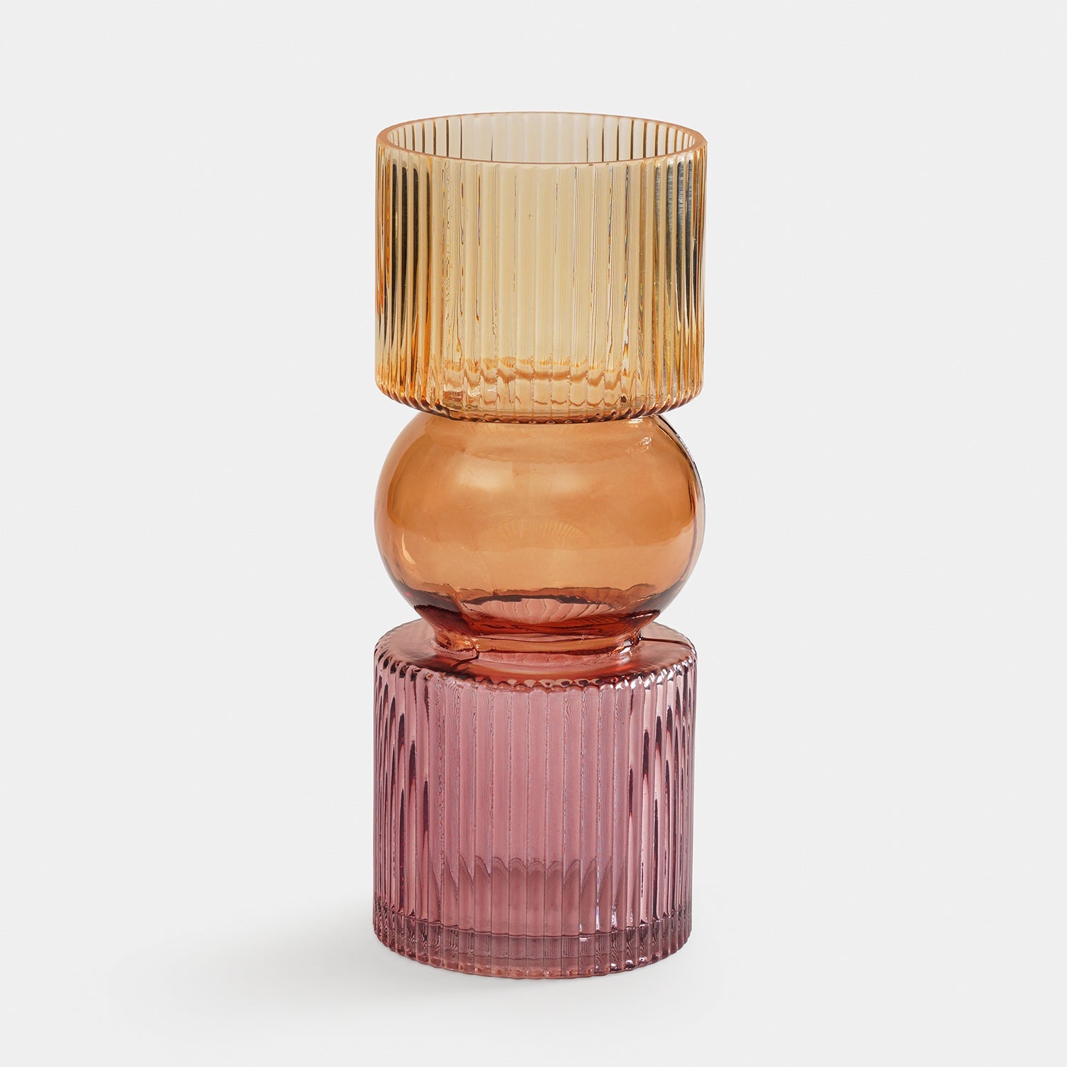 Amber 3 Tone Multi Shaped Ribbed Glass Vase