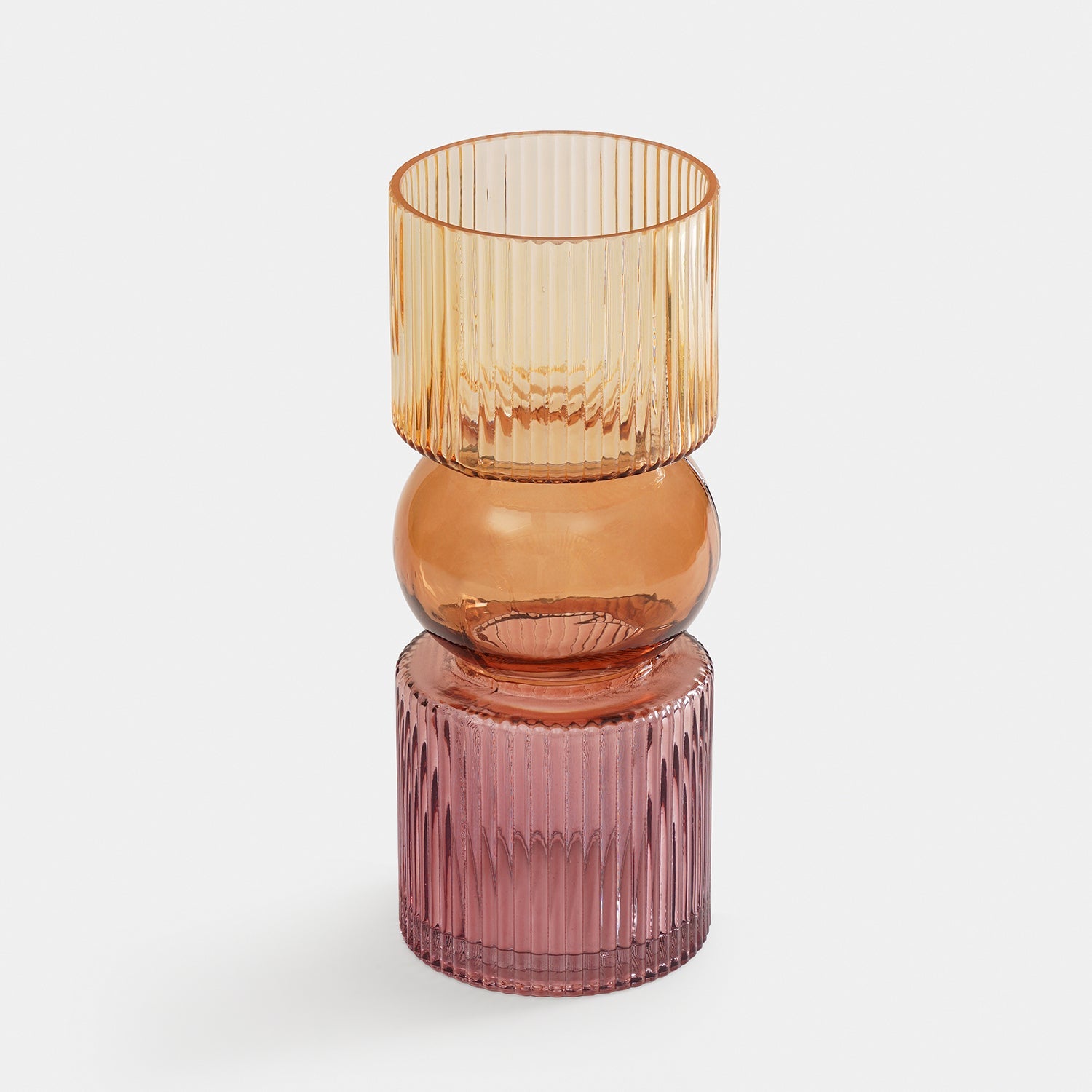Amber 3 Tone Multi Shaped Ribbed Glass Vase