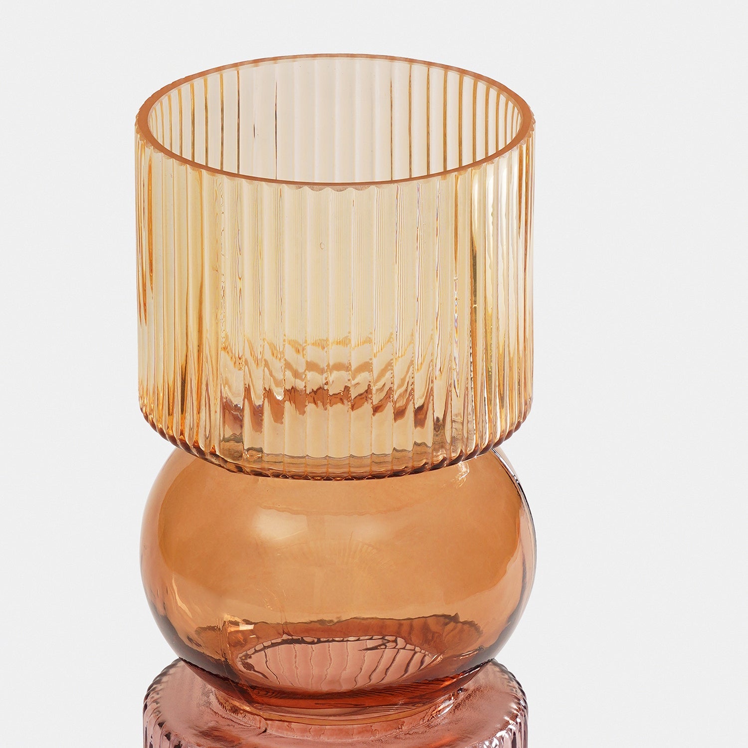 Amber 3 Tone Multi Shaped Ribbed Glass Vase